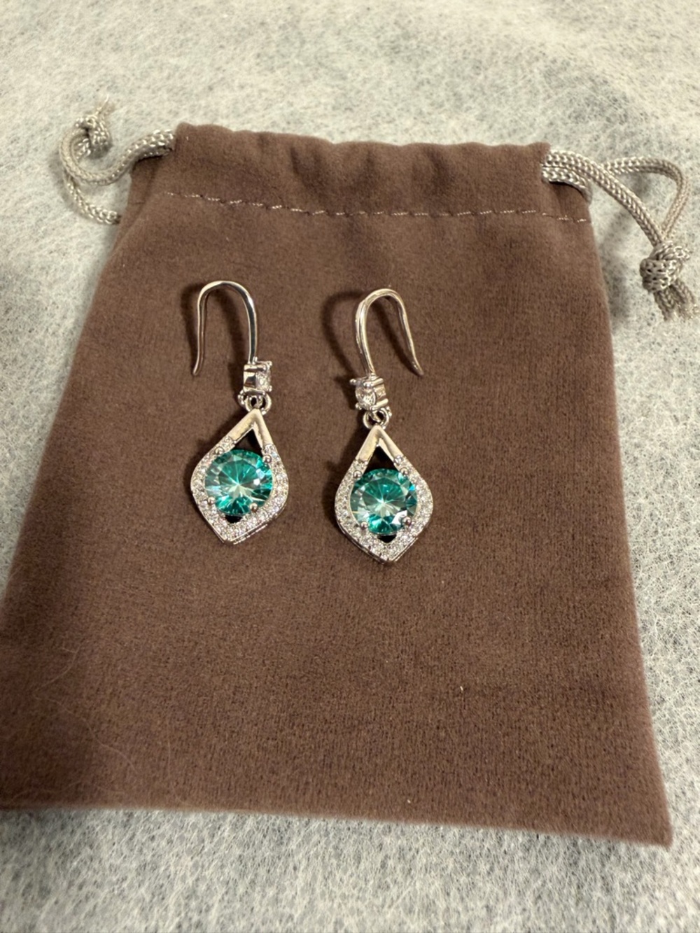 Sterling Teardrop Earrings with Teal Crystal Centers